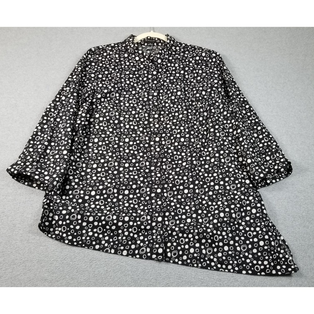 New Directions Button Up Shirt Women's XL Black White Polka Dot Asymmetric Artsy